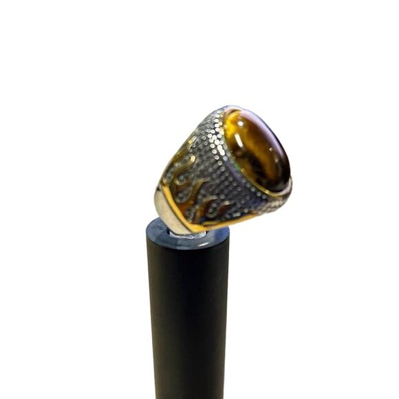 Men's Stainless Steel Ring with Natural Tiger Eye Stone, NWOT, Size 10 - Picture 1 of 4